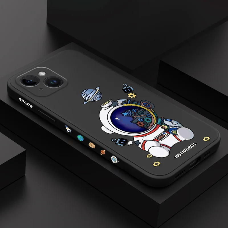 

Astronaut Pattern Phone Case For iPhone 14 13 12 11 Plus Pro Max Mini X XR XS SE2020 8 7 6 6S Plus Liquid Silicone Cover