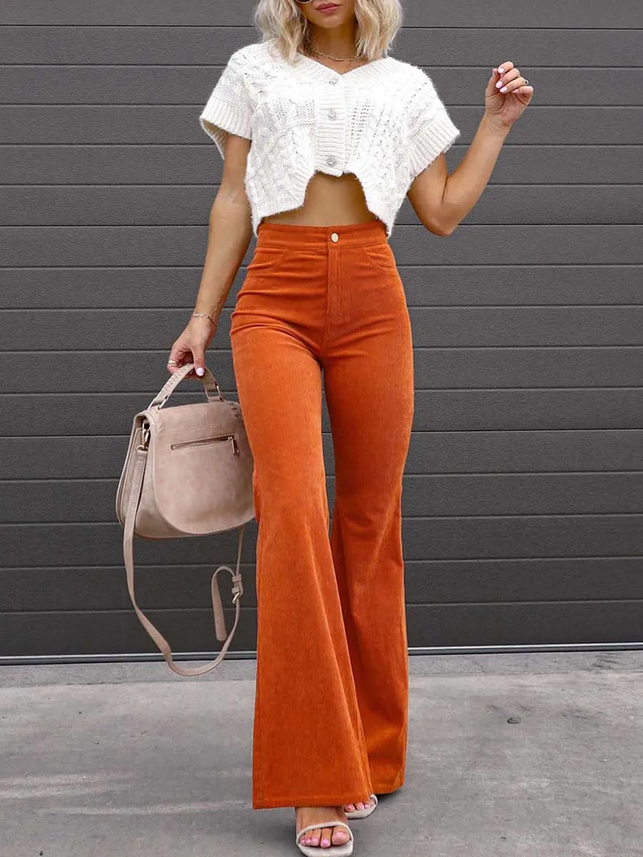 Женские вельветовые брюки-клеш wsevypo, повседневные однотонные брюки с высокой талией, на пуговицах 
Женские вельветовые брюки-клеш wsevypo, повседневные однотонные брюки с высокой талией, на пуговицах