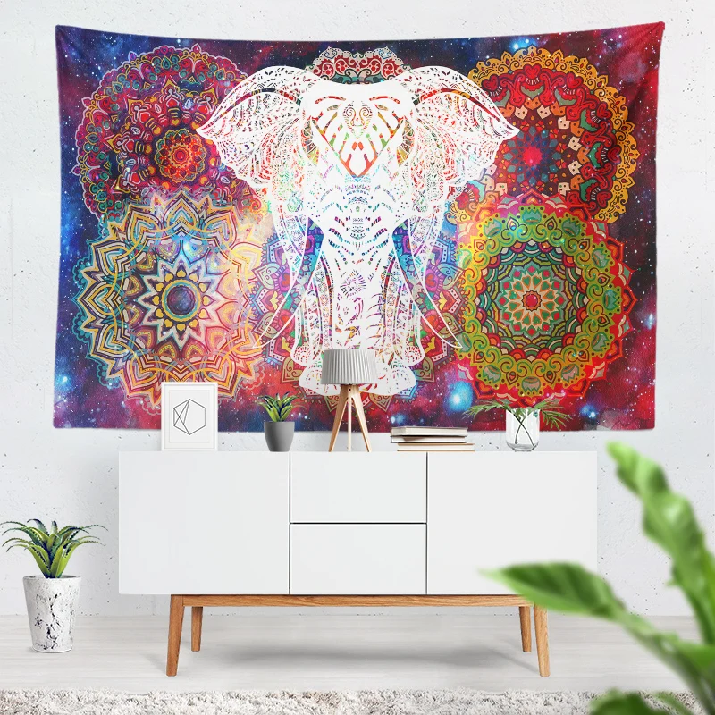 

Spiritual Mandala Elephant Tapestry Galaxy Wall Hanging Boho Decor Art Tapestries Psychedelic Hippie Witchcraft Altar Cloth
