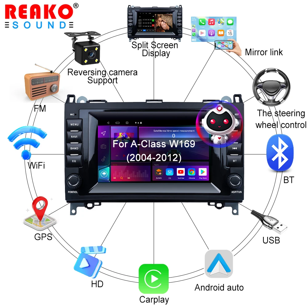 

REAKOSOUND Android 13 2 Din Car Radio for Mercedes Benz B200 Sprinter W906 W639 AB Class W169 W245 Viano Vito Carplay GPS Nav