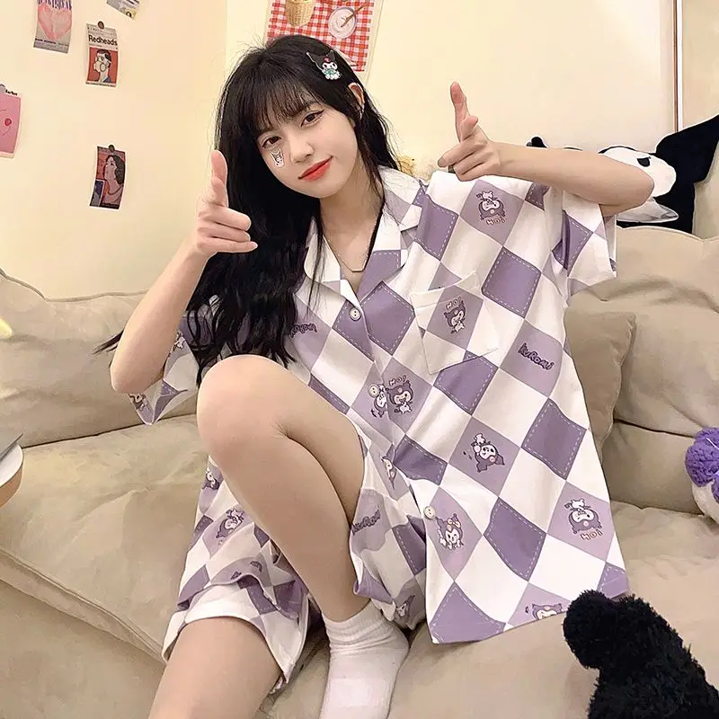 Summer Kuromi Kawaii Pajamas Anime Cardigan Short-Sleeved Home Service Cartoon Print Plaid Square Collar Dormitory Girl Gift
Summer Kuromi Kawaii Pajamas Anime Cardigan Short-Sleeved Home Service Cartoon Print Plaid Square Collar Dormitory Girl Gift
