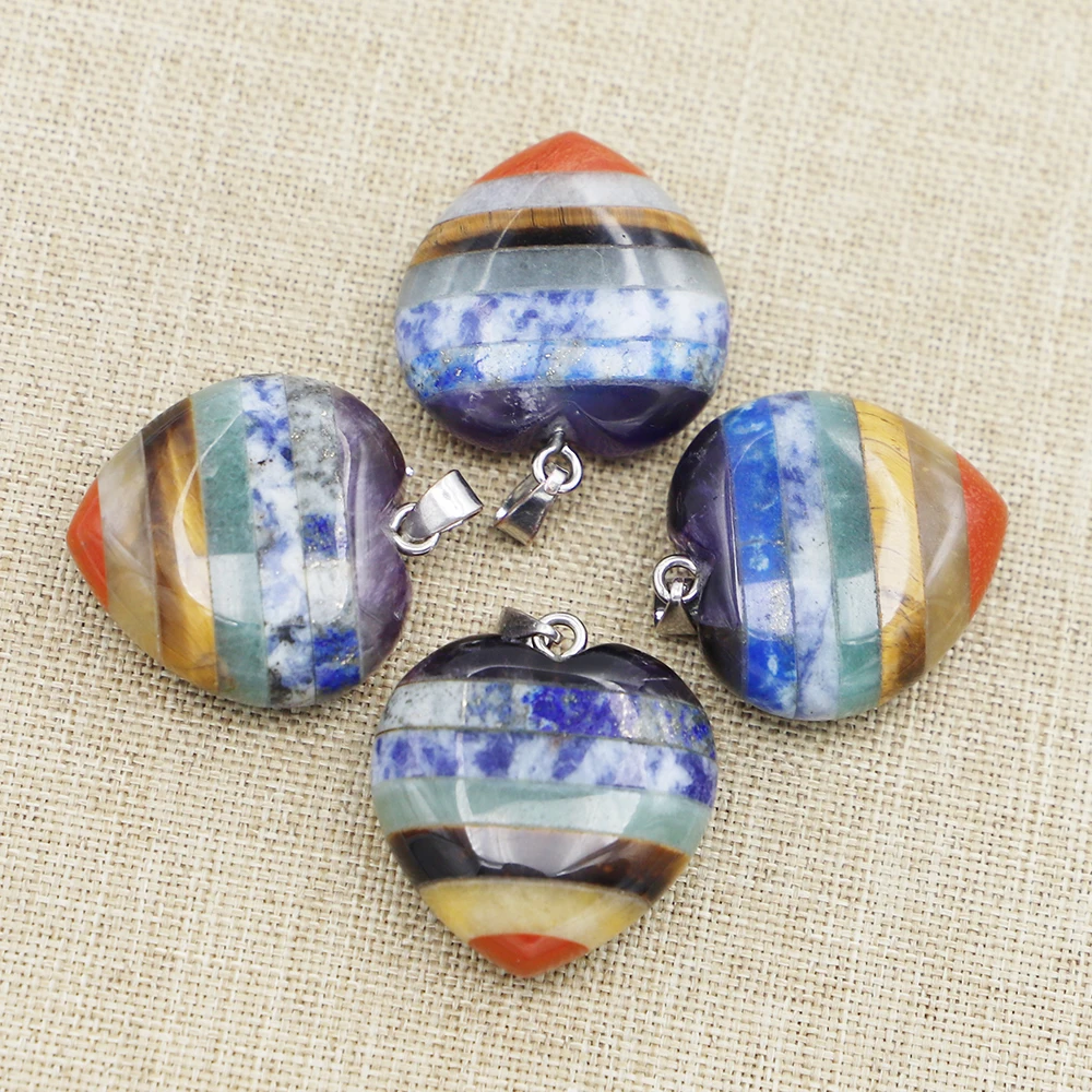 Natural Crystal Seven-color Stone Love Pendant Necklaces Multi-color Splicing Peach Heart Gem Fashion Reiki Healing Jewelry 1Pcs
Natural Crystal Seven-color Stone Love Pendant Necklaces Multi-color Splicing Peach Heart Gem Fashion Reiki Healing Jewelry 1Pcs
