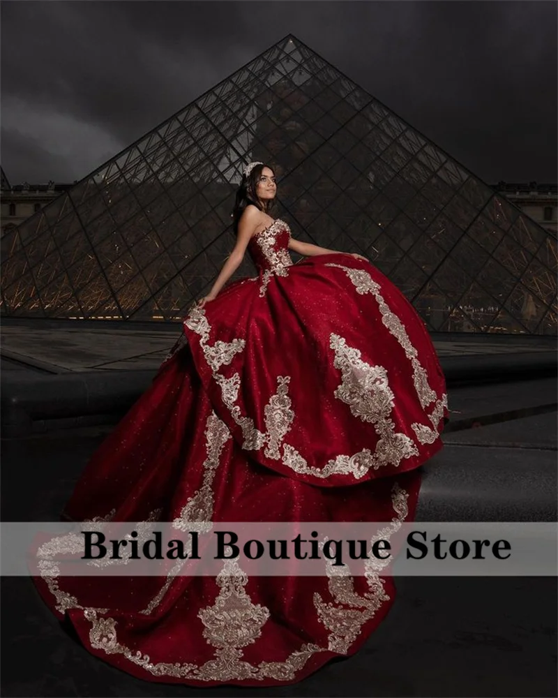 

Блестящее красное платье принцессы Quinceanera с золотыми кружевами аппликациями кристаллами жемчугом Бальное Платье милое 16 платьев Vestidos De 15 лет