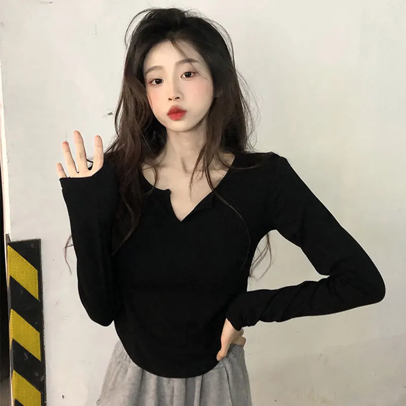Daily Must-have White T-shirt Spicy V-neck Long-sleeved T-shirt Women's White Slim Tops Simple Design Hottie Style Tshirt
Daily Must-have White T-shirt Spicy V-neck Long-sleeved T-shirt Women's White Slim Tops Simple Design Hottie Style Tshirt