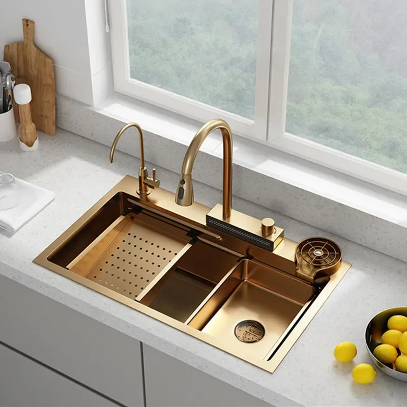 Nano Golden Waterfall Washing Basin Stainless Steel Kitchen Household Sink Large Single Sink New Thickened Sink
Nano Golden Waterfall Washing Basin Stainless Steel Kitchen Household Sink Large Single Sink New Thickened Sink