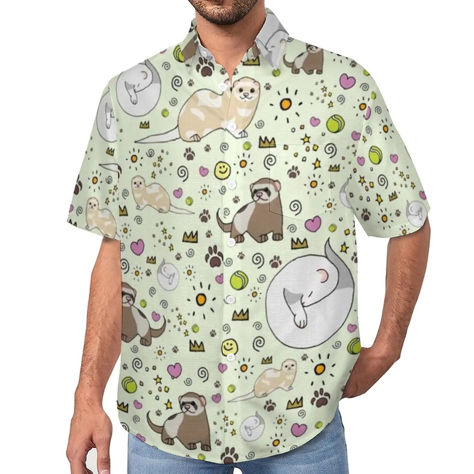 Свободные рубашки для мужчин, пляжные повседневные рубашки с рисунком животных, Гавайские блузки с короткими рукавами