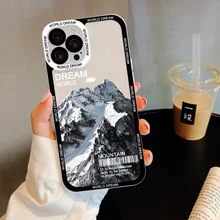 Aesthetic Brush Strokes Snow Mountain Transparent Phone Case For iPhone 7 8 Plus SE2 13 12 11 Pro Max X XR XS Luxury Clear Cover