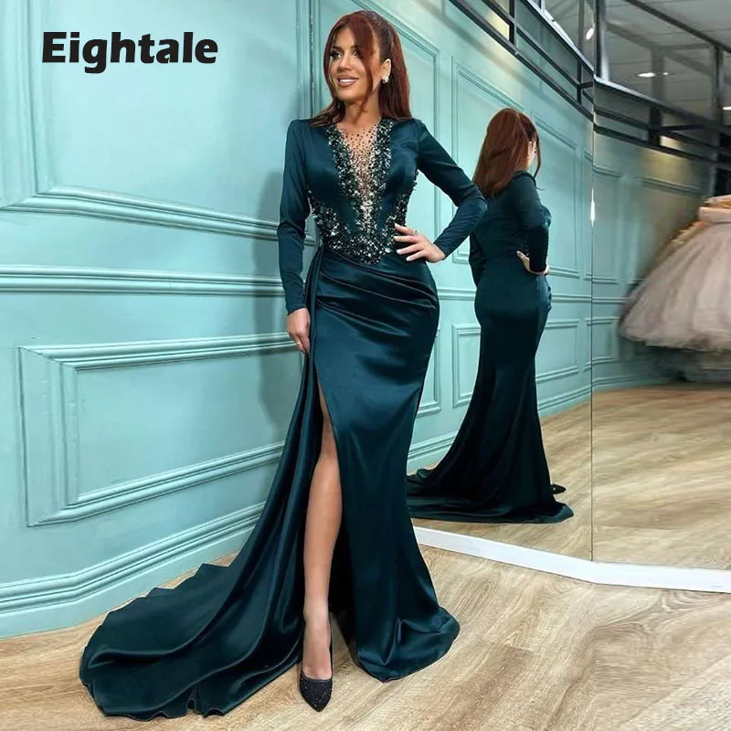 Eightale Green Evening Dresses Arabic High Side Split Satin Long Sleeves Beaded Mermaid Prom Gown Celebrity Party Dress Dubai
Eightale Green Evening Dresses Arabic High Side Split Satin Long Sleeves Beaded Mermaid Prom Gown Celebrity Party Dress Dubai