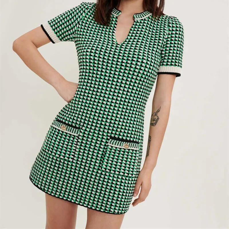 New Arrival Spring Summer Dress V-neck Brand Plaid Dress for Women Casual Knitted Women Dress French Vintage Dresses for Women
New Arrival Spring Summer Dress V-neck Brand Plaid Dress for Women Casual Knitted Women Dress French Vintage Dresses for Women