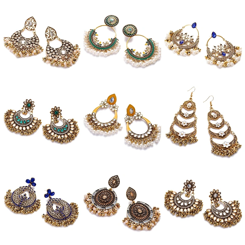 Retro Blue Green Crystal Turkish Jhumka Earrings For Women Indian Jewelry Tassel Flower Dangling Earrings
Retro Blue Green Crystal Turkish Jhumka Earrings For Women Indian Jewelry Tassel Flower Dangling Earrings