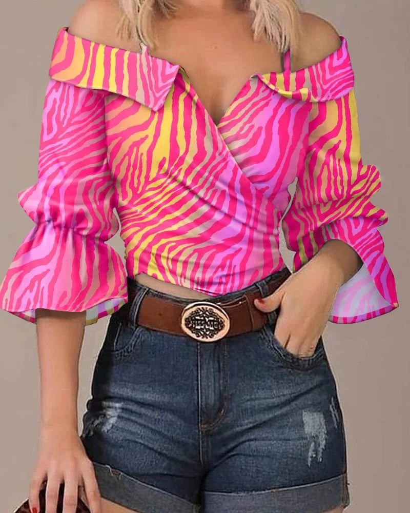 Spring Summer Fashion Printed Sexy Off Shoulder Tops Women 2023 New Spaghetti Strap Flared Sleeve Lapel Slim Tops Clothing Chic
Spring Summer Fashion Printed Sexy Off Shoulder Tops Women 2023 New Spaghetti Strap Flared Sleeve Lapel Slim Tops Clothing Chic