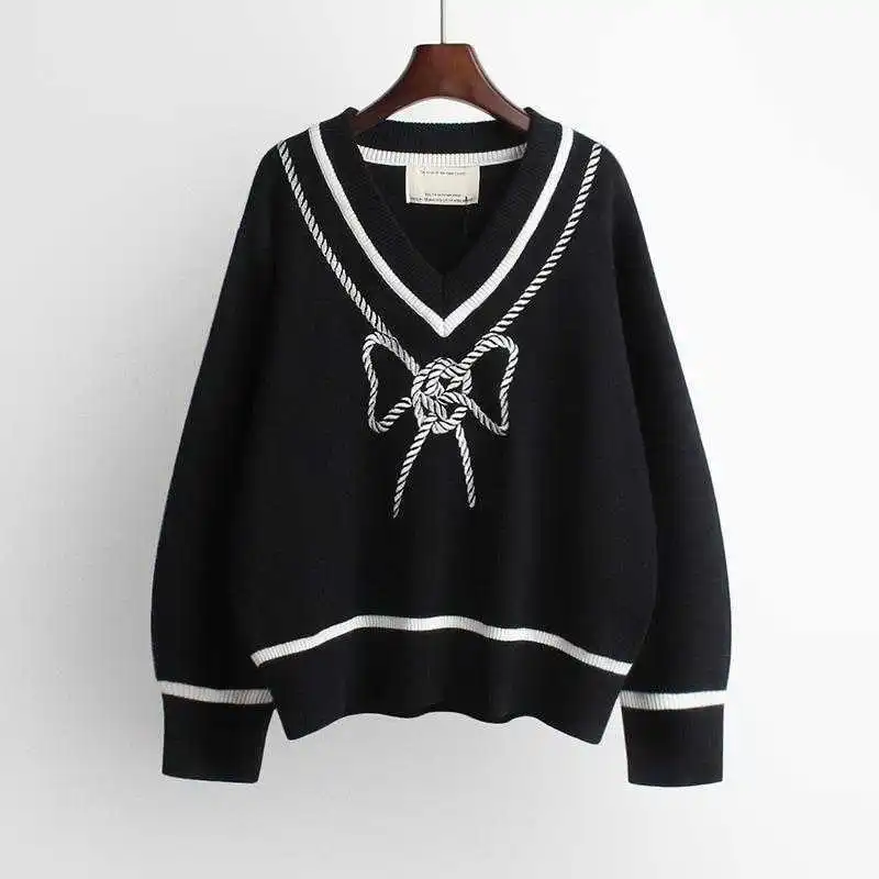 Autumn Winter Women Bow Print V-neck Sweater Vintage New Lazy Style Blue Long Sleeve Knitted Pullovers Loose Sweater Tops White
Autumn Winter Women Bow Print V-neck Sweater Vintage New Lazy Style Blue Long Sleeve Knitted Pullovers Loose Sweater Tops White