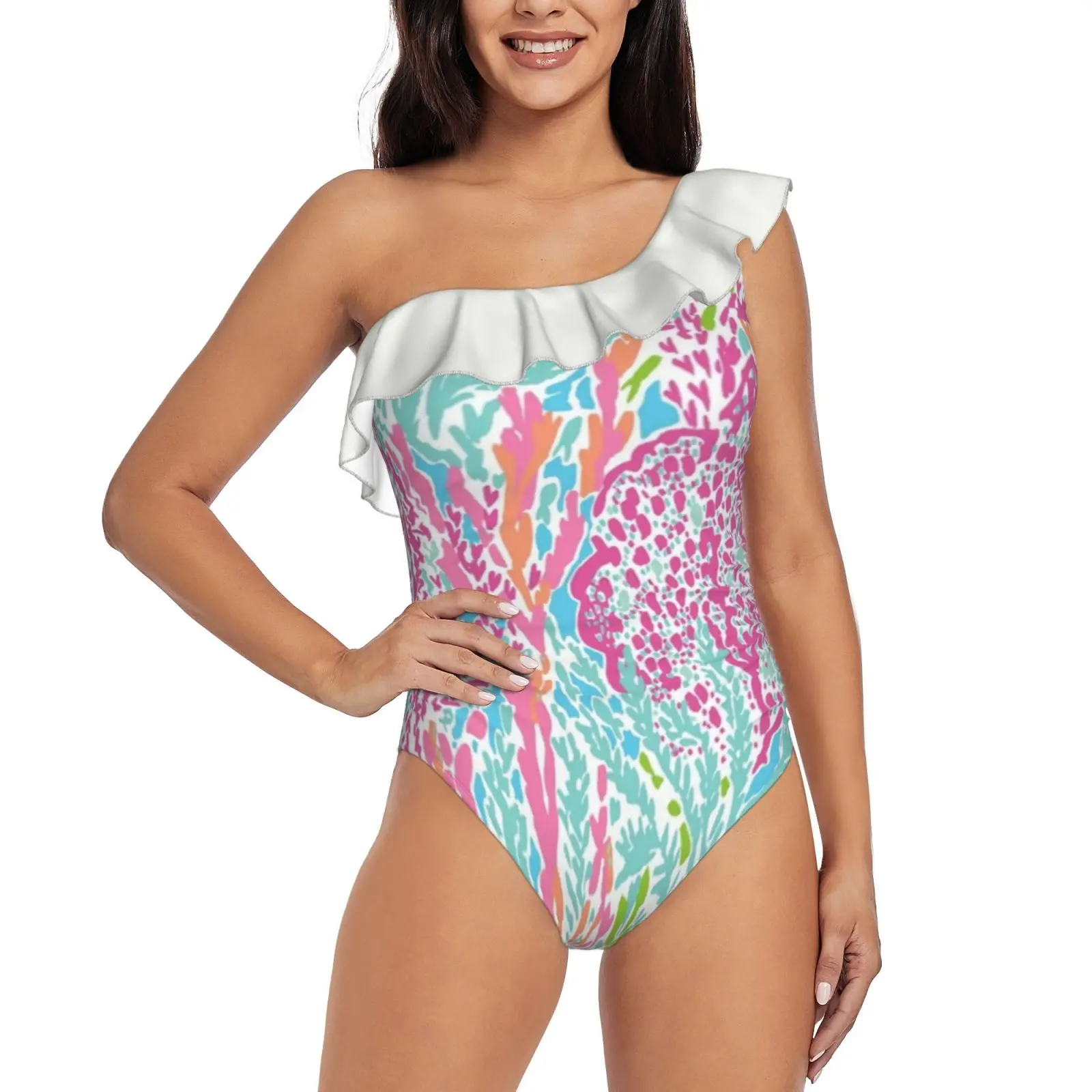 Lilly Inspired Print One-Piece Swimsuit One Shoulder Ruffle Swimsuit Sexy Monokini New Girl Beach Swimwear Lilly Coral Green
Lilly Inspired Print One-Piece Swimsuit One Shoulder Ruffle Swimsuit Sexy Monokini New Girl Beach Swimwear Lilly Coral Green