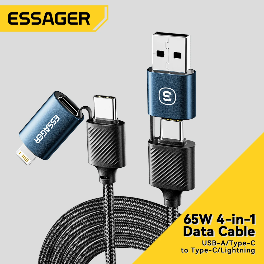 

Essager 4 in 1 65W USB C To Type C Lightning Fast Charging Cable For IPhone 15 14 13 Pro Max Xiaomi Huawei Multi Charger Cable