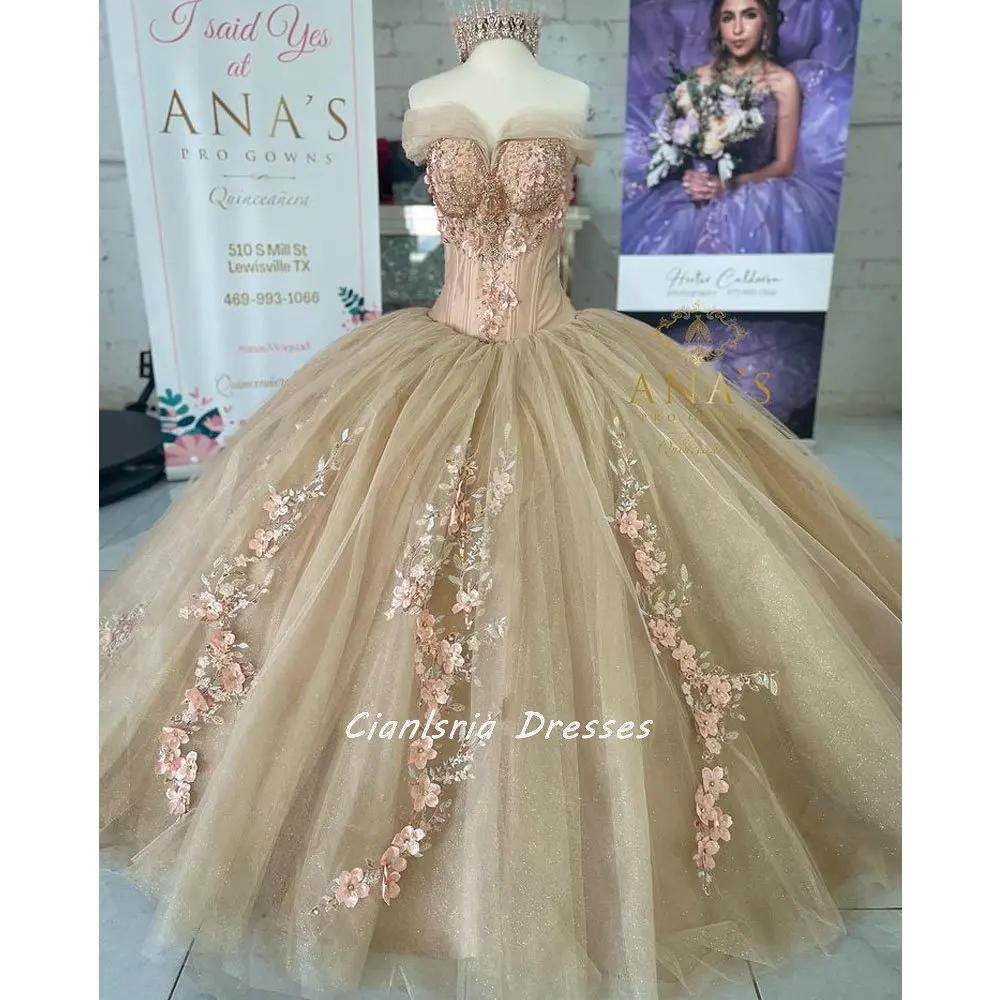 Gold Crystal Beading Sweet 16 Quinceanera Dress 3D Flowers Off The Shoulder Appliques Corset Vestidos De 15 Anos Masquerade xv
Gold Crystal Beading Sweet 16 Quinceanera Dress 3D Flowers Off The Shoulder Appliques Corset Vestidos De 15 Anos Masquerade xv