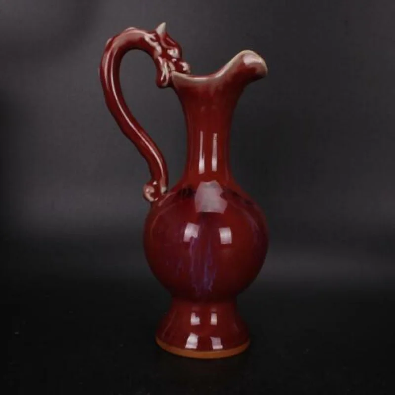 

Chinese Song Jun Kiln Porcelain Red Glaze Hand-carved Dragon Design Vase 8.70"