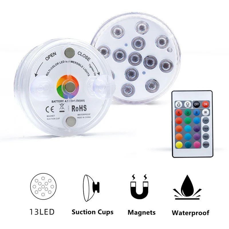 13Leds Magnetic Sucker Waterproof Remote Submersible Light RGB Underwater Lights for Hmoe Party Aquarium Pool Bathtub Vase Decor
13Leds Magnetic Sucker Waterproof Remote Submersible Light RGB Underwater Lights for Hmoe Party Aquarium Pool Bathtub Vase Decor