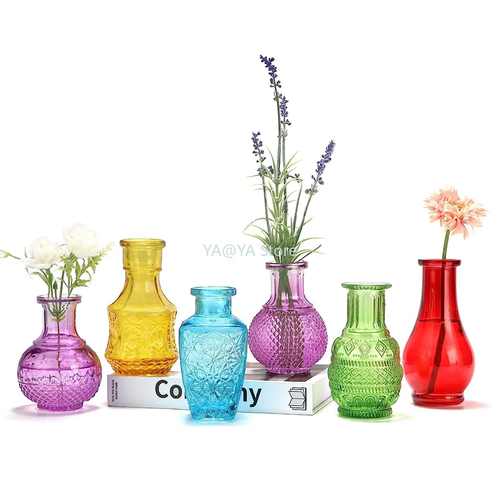 Glass Colored Vintage Style Small Vase for Home Decoration Embossed Style Mini Glass Bottle for Wedding Center Event Office
Glass Colored Vintage Style Small Vase for Home Decoration Embossed Style Mini Glass Bottle for Wedding Center Event Office