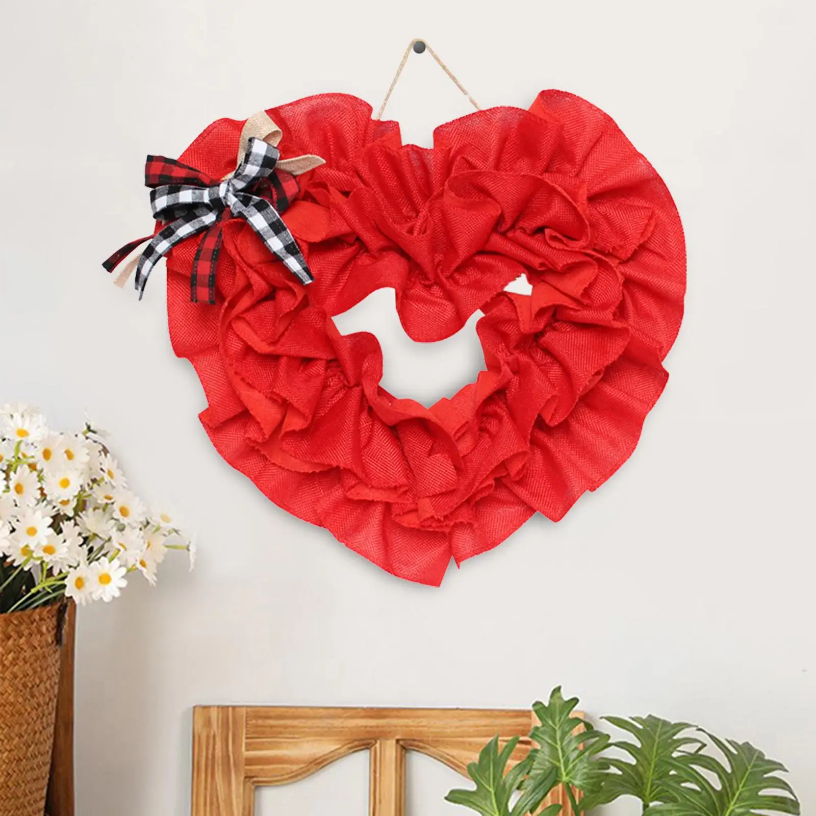 

40cm Valentine'S Day Wreath with Bowknot Heart Garland Wall Hanging Ornament for Mantel Festival Holiday Decor