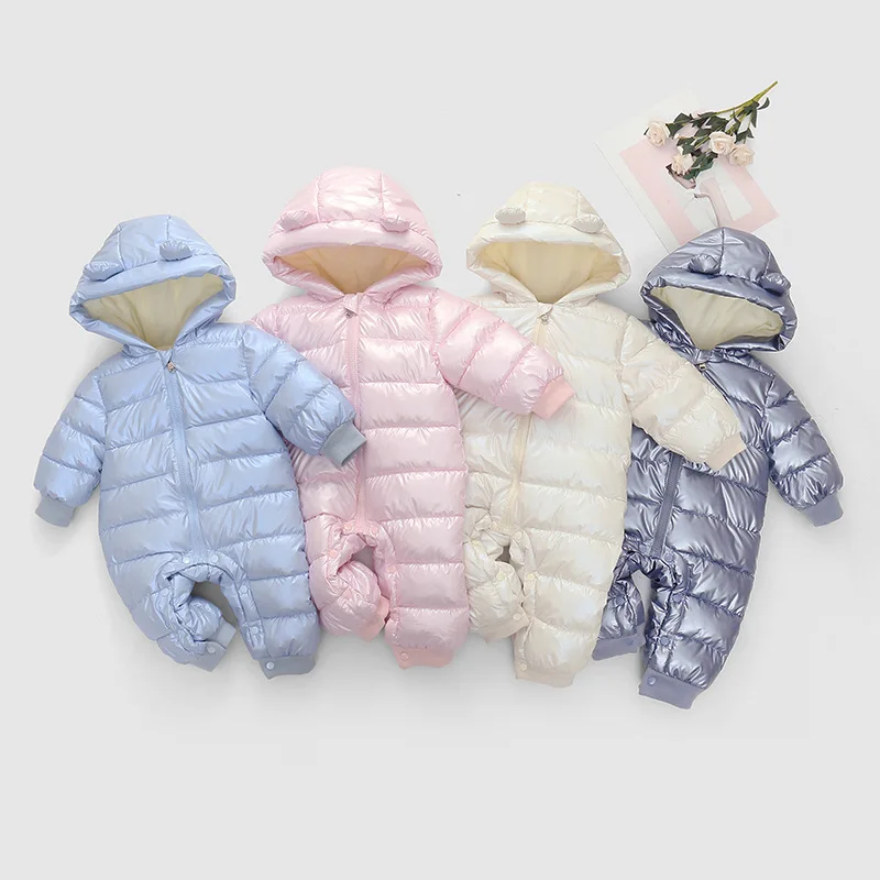 

Solid Color Baby Hooded Rompers Newborn Thickened One-pieces Clothings Baby Cotton-padded Clothes 70cm-80cm-90cm-100cm