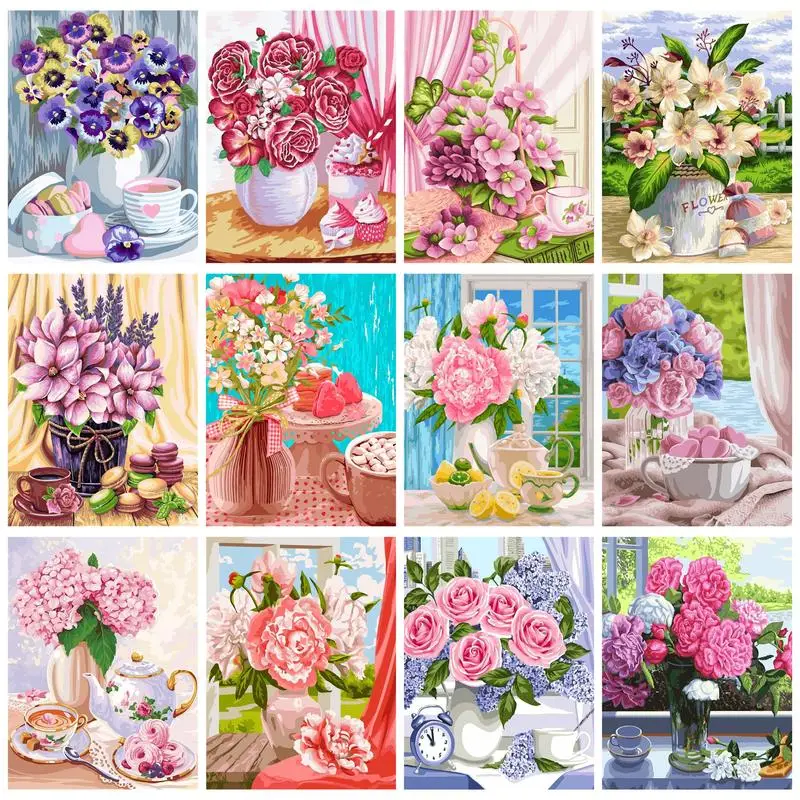 

RUOPOTY Diamond Painting Flower Vase DIY Diamond Embroidery Flower Pictures Of Rhinestones Mosaic Handmade Gift