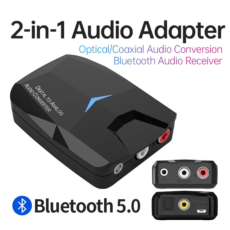 Bluetooth 5.0 Receiver Wireless Adapter Digital to Analog Audio Converter Digital Optical Coaxial Toslink to 3.5mm AUX Jack 2RCA
Bluetooth 5.0 Receiver Wireless Adapter Digital to Analog Audio Converter Digital Optical Coaxial Toslink to 3.5mm AUX Jack 2RCA