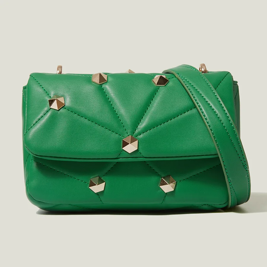 

Fashion Rivet Crossbody Bag for Women Designer Quilted Shoulder Bag Luxury Pu Leather Messenger Bag Lady Small Flap Purses 2022