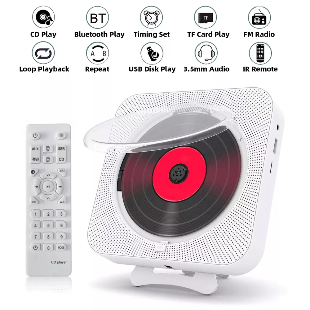 Portable CD Player Bluetooth Speaker Stereo CD Players LED Screen Wall Mountable CD Music Player with IR Remote Control FM Radio
Portable CD Player Bluetooth Speaker Stereo CD Players LED Screen Wall Mountable CD Music Player with IR Remote Control FM Radio