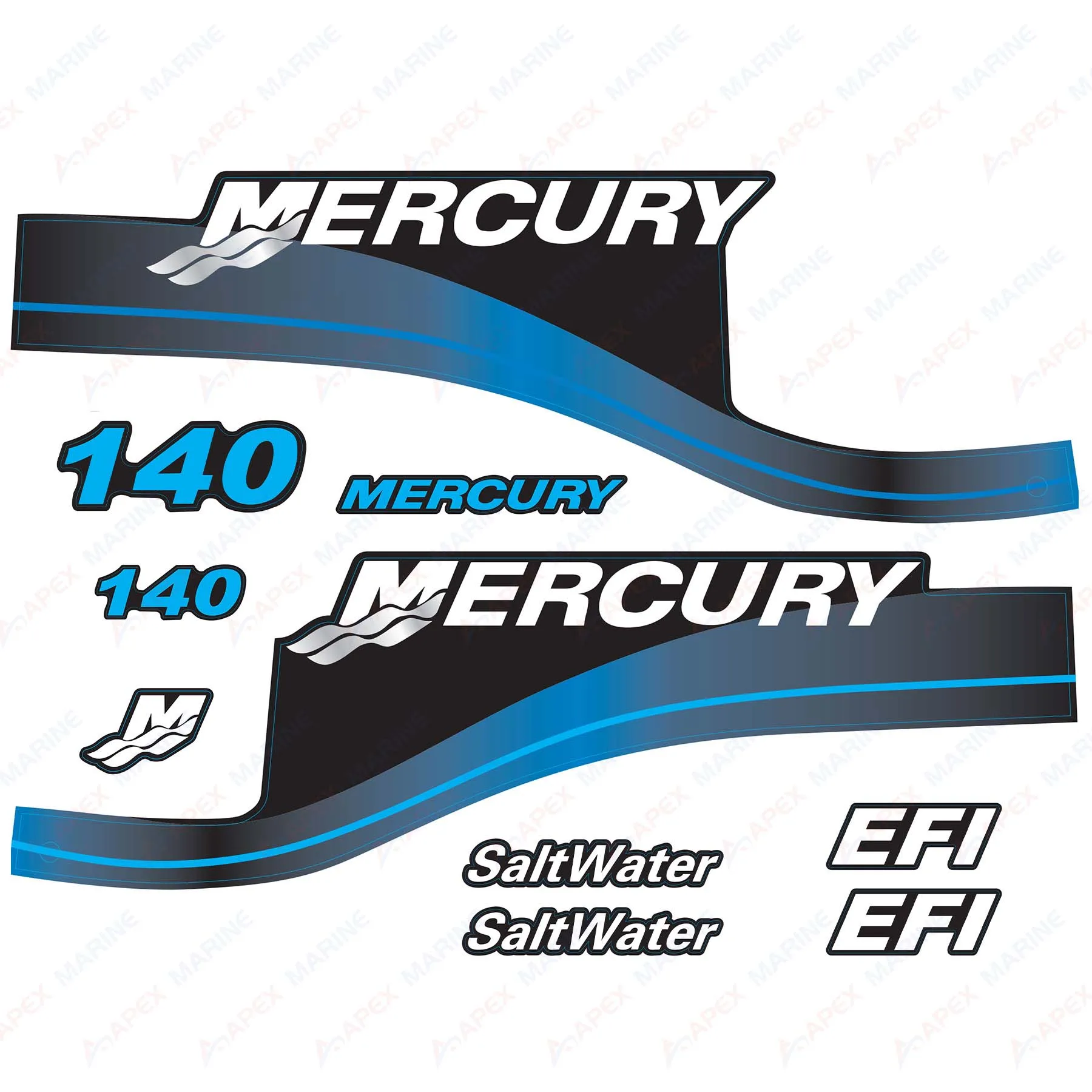 Наклейки для Mercury 140 л.с. EFI с подвесным двигателем SaltWater синий комплект наклеек