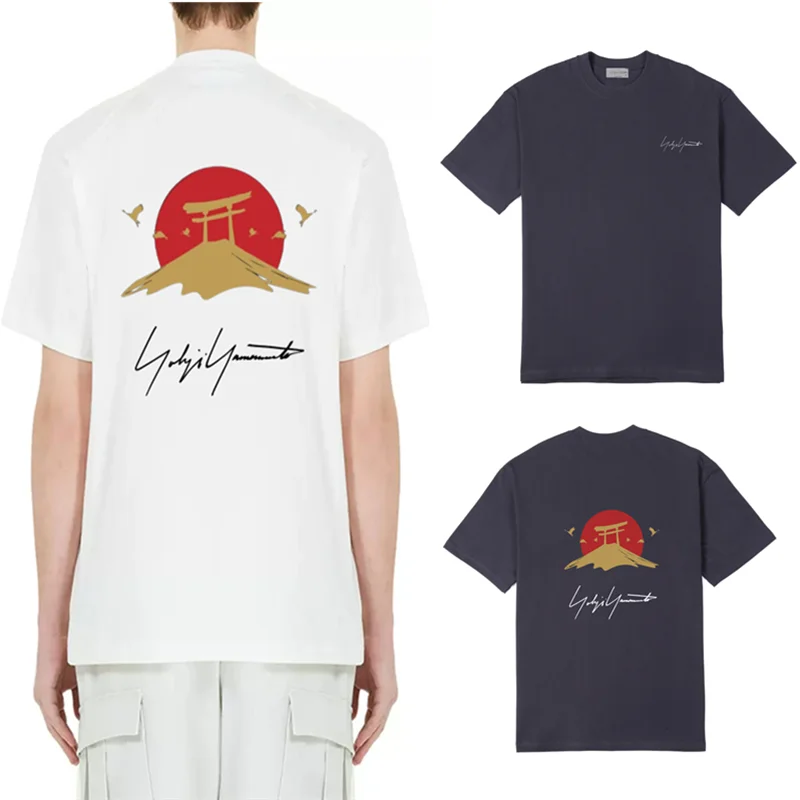 

Yohji Yamamoto 23SS японская мода Sunrise Mt. Fuji узор хлопок для мужчин и женщин свободная трендовая футболка с коротким рукавом