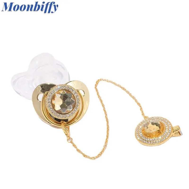 Kids Pacifier Clip Infant Rhinestones Golden Baby Pacifier with Clips Silicone Baby Nipple Bling Diamond Newborn Dummy Soother
Kids Pacifier Clip Infant Rhinestones Golden Baby Pacifier with Clips Silicone Baby Nipple Bling Diamond Newborn Dummy Soother