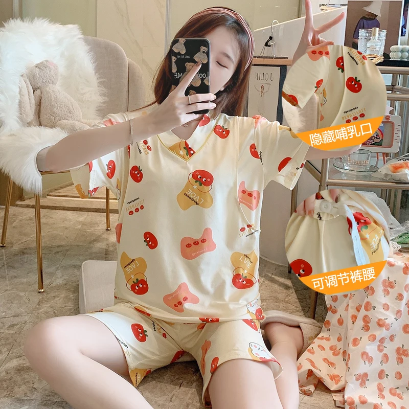 Short Sleeve Cotton Pajamas For Pregnant Women Summer Korean Nursing Pajama Sets Maternity Breastfeeding 2 Pieces Pyjama Suit
Short Sleeve Cotton Pajamas For Pregnant Women Summer Korean Nursing Pajama Sets Maternity Breastfeeding 2 Pieces Pyjama Suit