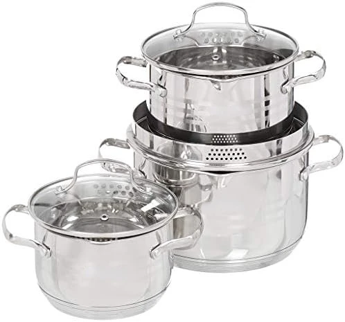 Stainless Steel 6-Piece Kitchen Cookware Set | Induction | Pasta with Strainer Lid | Dishwasher Safe | 2 Quart + 3 Quart + 4.5
Stainless Steel 6-Piece Kitchen Cookware Set | Induction | Pasta with Strainer Lid | Dishwasher Safe | 2 Quart + 3 Quart + 4.5