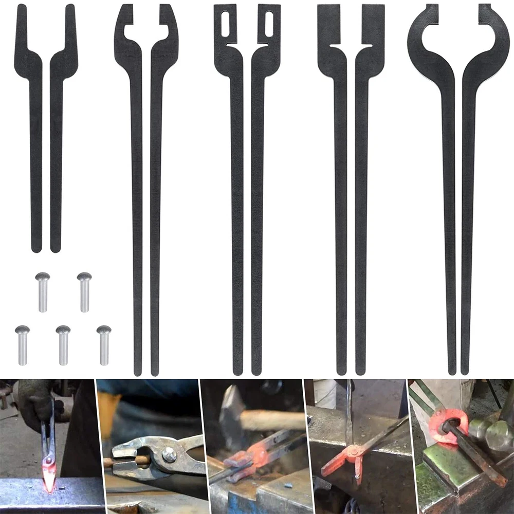

【US STOCK】MX Rapid Tongs Bundle Set Five Types DIY Blacksmith Tongs with Rivet, Rapid Bolt/Flat Jaw/Slot Jaw/V-Bit/Scroll Tongs