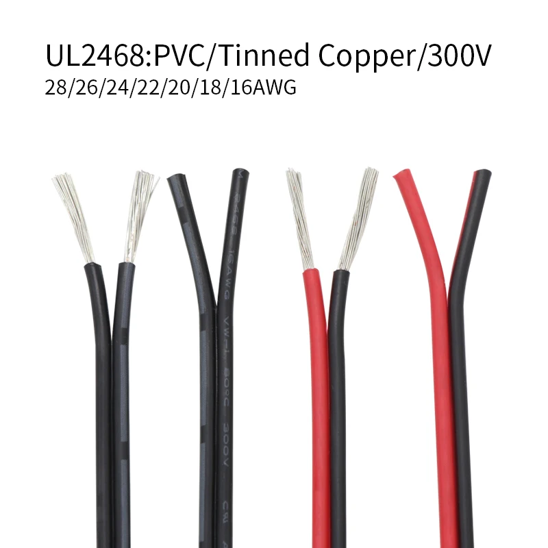 UL2468 2 pins Electrical Wire LED Car Flat Tinned Copper Insulated PVC Cable 16 18 20 22 24 26 28 30 Gauge AWG Red Black White
UL2468 2 pins Electrical Wire LED Car Flat Tinned Copper Insulated PVC Cable 16 18 20 22 24 26 28 30 Gauge AWG Red Black White