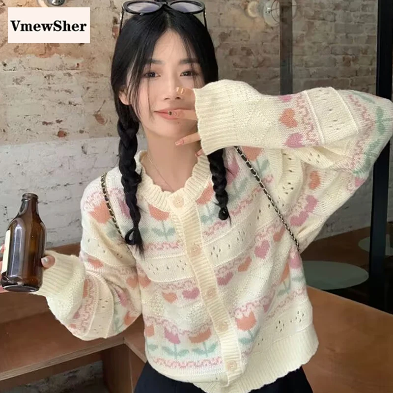 Женский однобортный Кардиган VmewSher, трикотажный кардиган с цветочным принтом, с воротником-стойкой и оборками, в стиле преппи, весна-лето
Женский однобортный Кардиган VmewSher, трикотажный кардиган с цветочным принтом, с воротником-стойкой и оборками, в стиле преппи, весна-лето