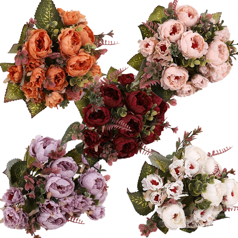 1 букет искусственных цветов из 9 бутонов пионов цветы для дома настольные