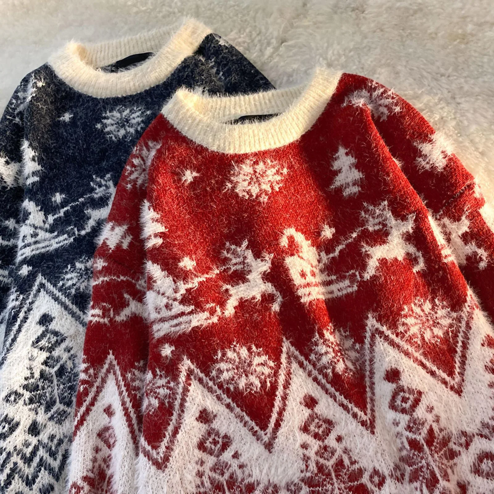 

Женский вязаный свитер с рождественским оленем, теплый кавайный пуловер с круглым вырезом, Повседневная Свободная модная Праздничная зимн...