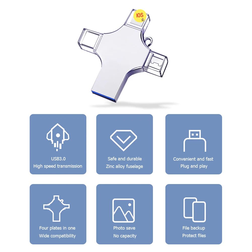 High Speed Flash Drive USB 3.0 Micro USB Type-C 8 Pin 4 in 1 32G/64G/128G/256G Memory Stick Mini Pendrive for Apple Android
High Speed Flash Drive USB 3.0 Micro USB Type-C 8 Pin 4 in 1 32G/64G/128G/256G Memory Stick Mini Pendrive for Apple Android