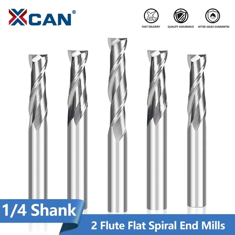 

XCAN 2 Flutes Milling Cutter Carbide CNC End Mill For Woodworking Flat Mill Spiral Router Bit 1/4 Shank