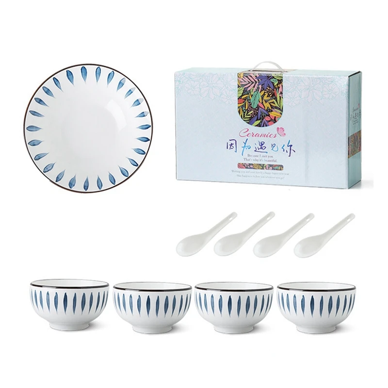 

9Pcs Japanese Tableware Set Dinner Plate Round Ceramic Creative Pattern Plate Porcelain Dessert Dinnerware