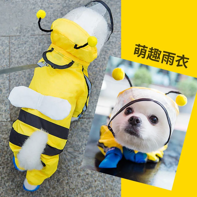 

Puppy Raincoat Four Feet Waterproof All-inclusive Teddy Poncho Pet Rainy Day Clothes Small and Medium-sized Dog Than Bear Bomei