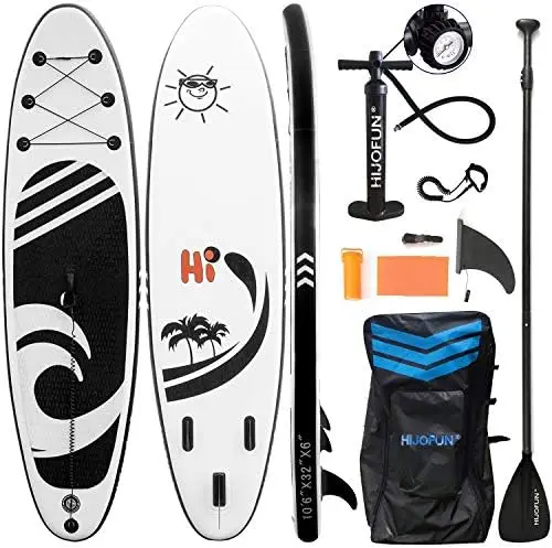 

Надувная лопастная доска с высококачественными аксессуарами для серфинга и сумкой для переноски | Широкая стойка, нижний плавник для весла, контроль серфинга