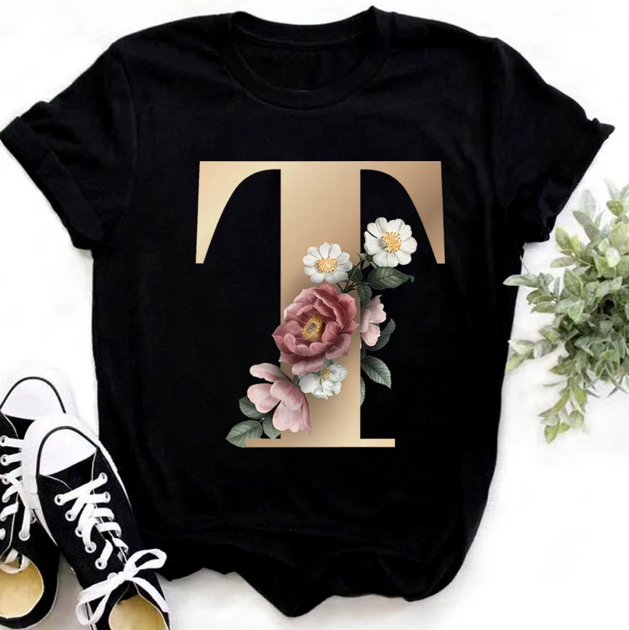 Letter Combination Fashion Men T-shirt Flower Letter Font A B C D E F G Short Sleeve Tops Black Female T-shirt Women Clothing
Letter Combination Fashion Men T-shirt Flower Letter Font A B C D E F G Short Sleeve Tops Black Female T-shirt Women Clothing