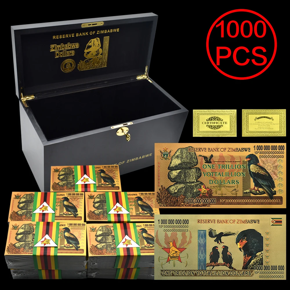 

One Trillion Yottalillion Dollars Zimbabwe Gold Banknotes In Collection Box Africa Notes Collectibles Home Decoration