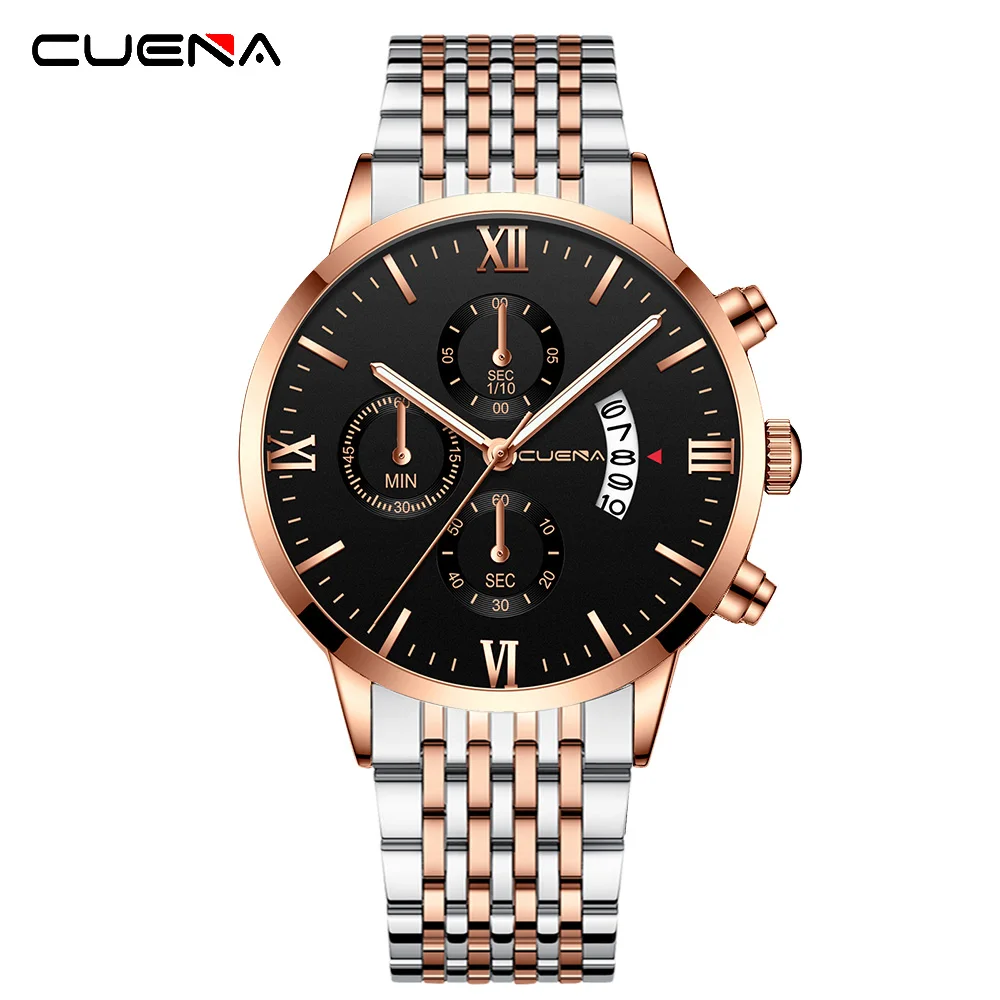 

CUENA Mens Watches Top Brand Luxury Stainless steel Casual Quartz Watch Men Sport Waterproof Clock Watch Relogio Masculino