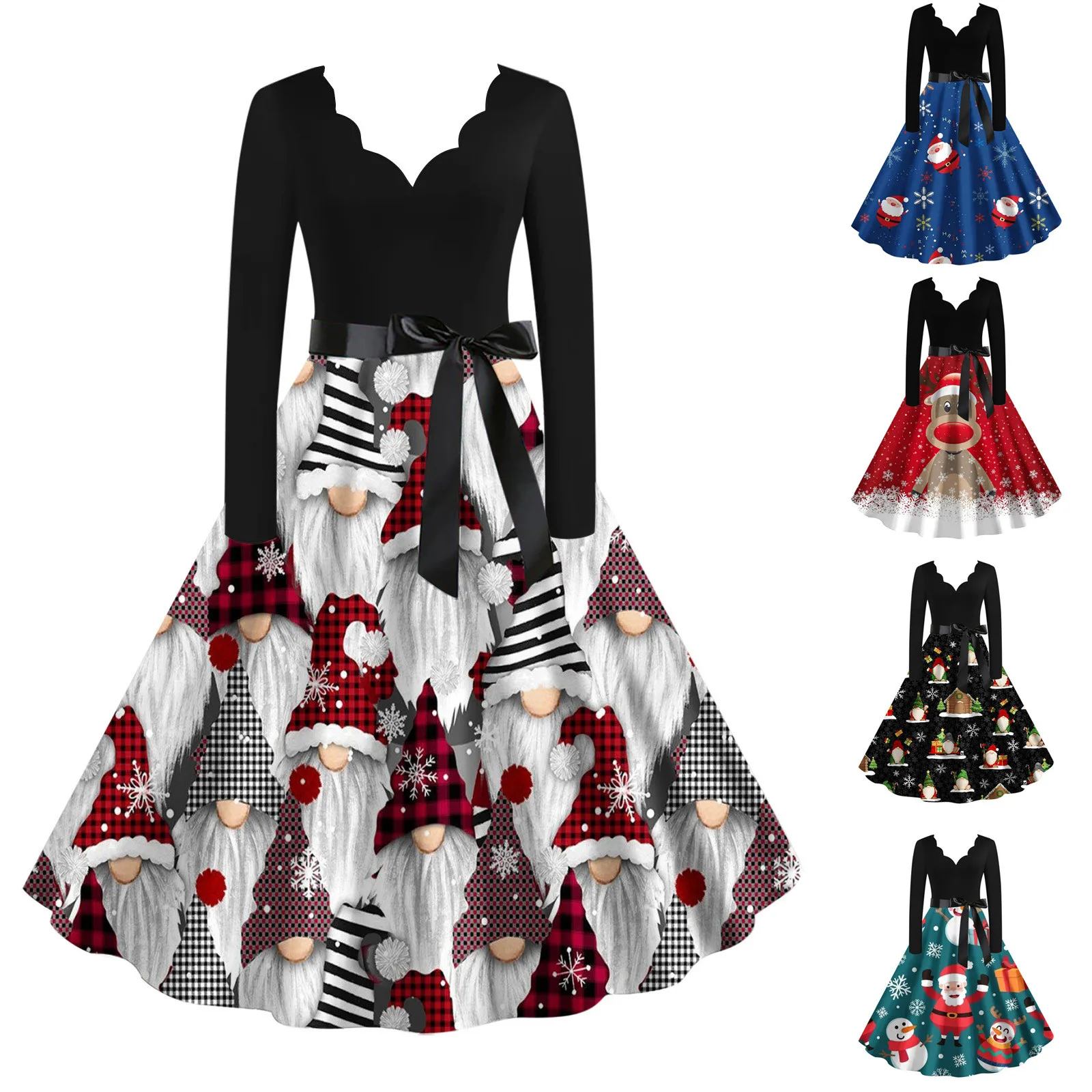 Women Elk Print Winter Dress Black Long Sleeve Lace Up Vintage Christmas Party Pin up Rockabilly Dress Robe Femme Vestidos Gifts
Women Elk Print Winter Dress Black Long Sleeve Lace Up Vintage Christmas Party Pin up Rockabilly Dress Robe Femme Vestidos Gifts