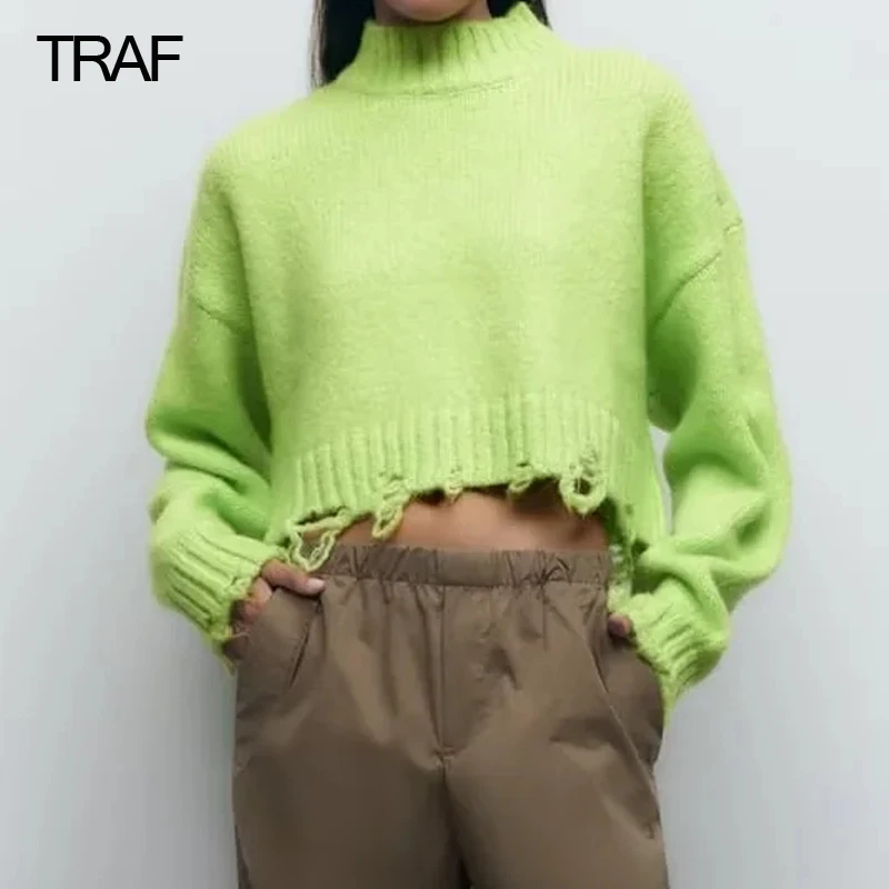 TRAF Y2k Green Knitted Women's Sweater Half Turtleneck Jumper For Women 2022 Autumn Oversized Hole Casual Women Knitted Pullover
TRAF Y2k Green Knitted Women's Sweater Half Turtleneck Jumper For Women 2022 Autumn Oversized Hole Casual Women Knitted Pullover