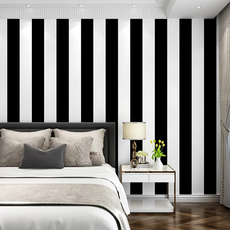 

Black and White Horizontal and Vertical Stripes Wallpaper Living Room Bedroom Coffee Restaurant TV Background Wallpaper Wallpap