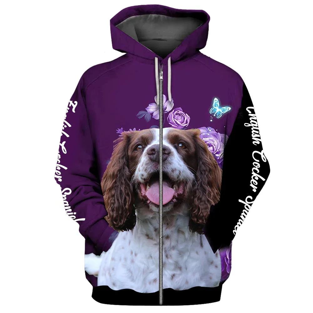 

CLOOCL Fashion Zip Hoodies English Cocker Spaniel Make Life Whole Hoodies Animals Dogs Floral Graphic Tops Harajuku Sportswear